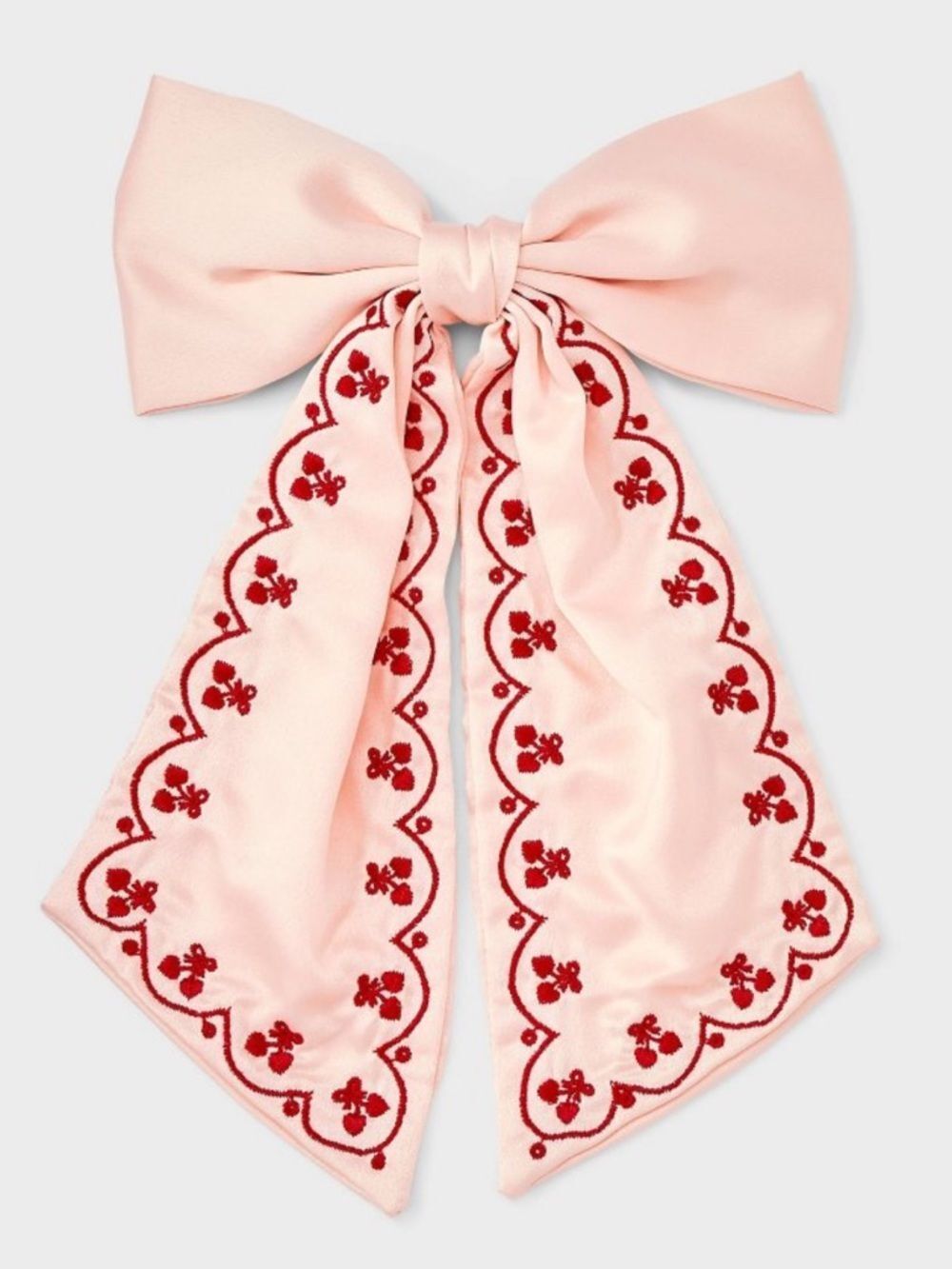 a new day Girl Pink Red Scalloped Embroidered Hearts Bow Tie Hair Clip
